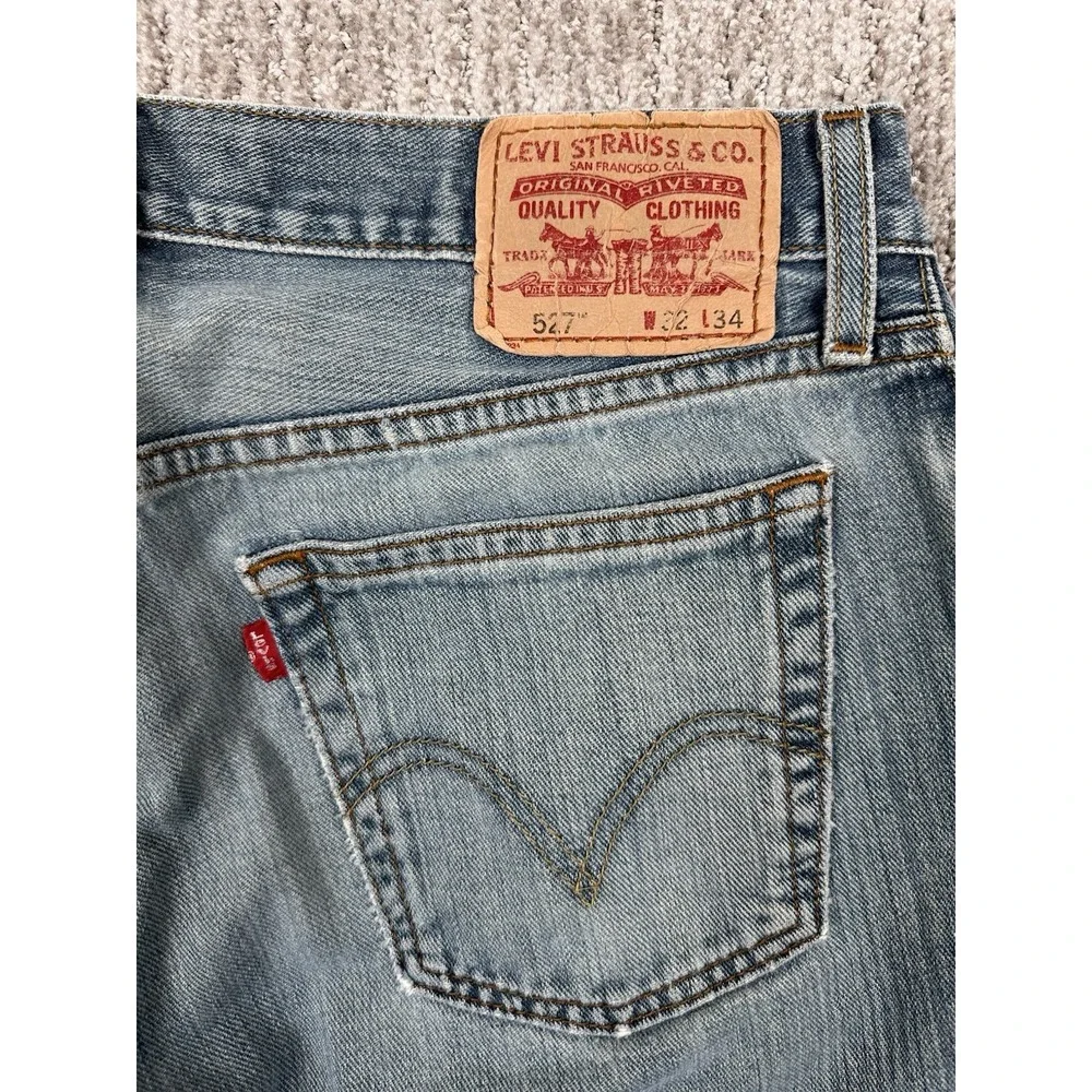 Levi's 527 Bootcut Jeans Mens 32x34 Blue Faded Distressed Thrashed Denim Grunge